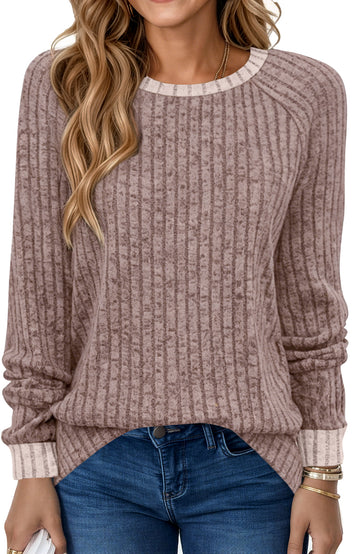 SPROUTOP Fall Blouses for Women Long Sleeve Crew Neck Sweatshirt Ladies Color Block Casual Tops