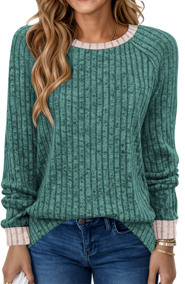 SPROUTOP Fall Blouses for Women Long Sleeve Crew Neck Sweatshirt Ladies Color Block Casual Tops