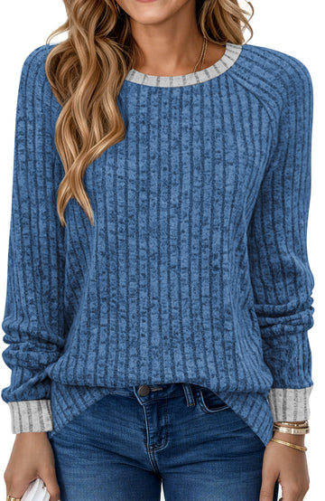 SPROUTOP Fall Blouses for Women Long Sleeve Crew Neck Sweatshirt Ladies Color Block Casual Tops