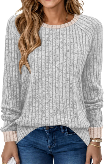 SPROUTOP Fall Blouses for Women Long Sleeve Crew Neck Sweatshirt Ladies Color Block Casual Tops