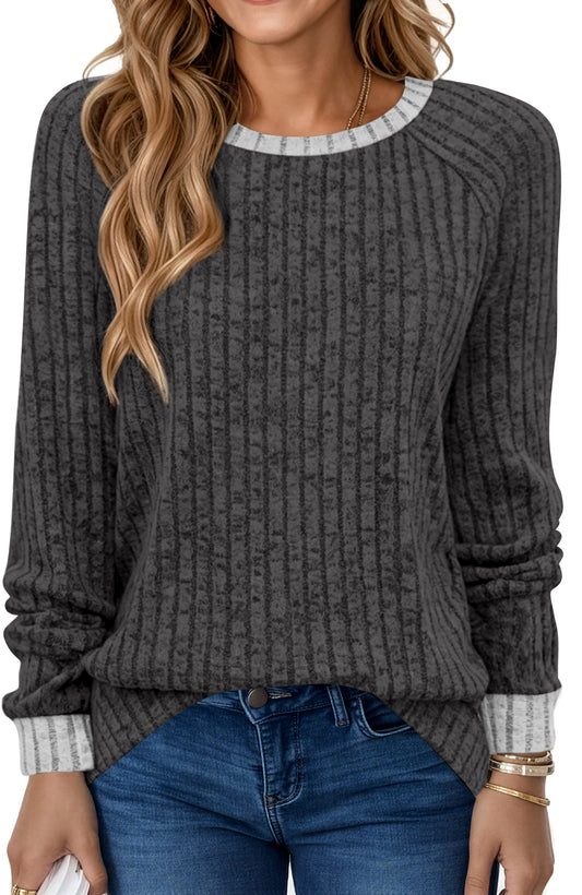 SPROUTOP Fall Blouses for Women Long Sleeve Crew Neck Sweatshirt Ladies Color Block Casual Tops